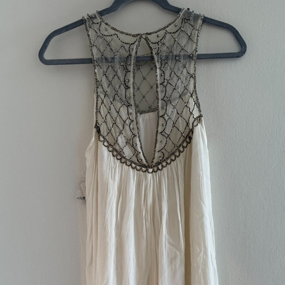 NWT Vintage Ivory Chiffon Beaded Glynda Urban Outfitters Kimchi Blue Dress Sz S